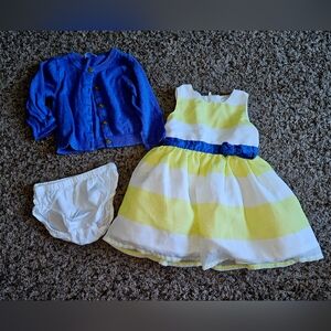 Striped Yellow and White Dress with Blue Cardigan | Carters 6 Month